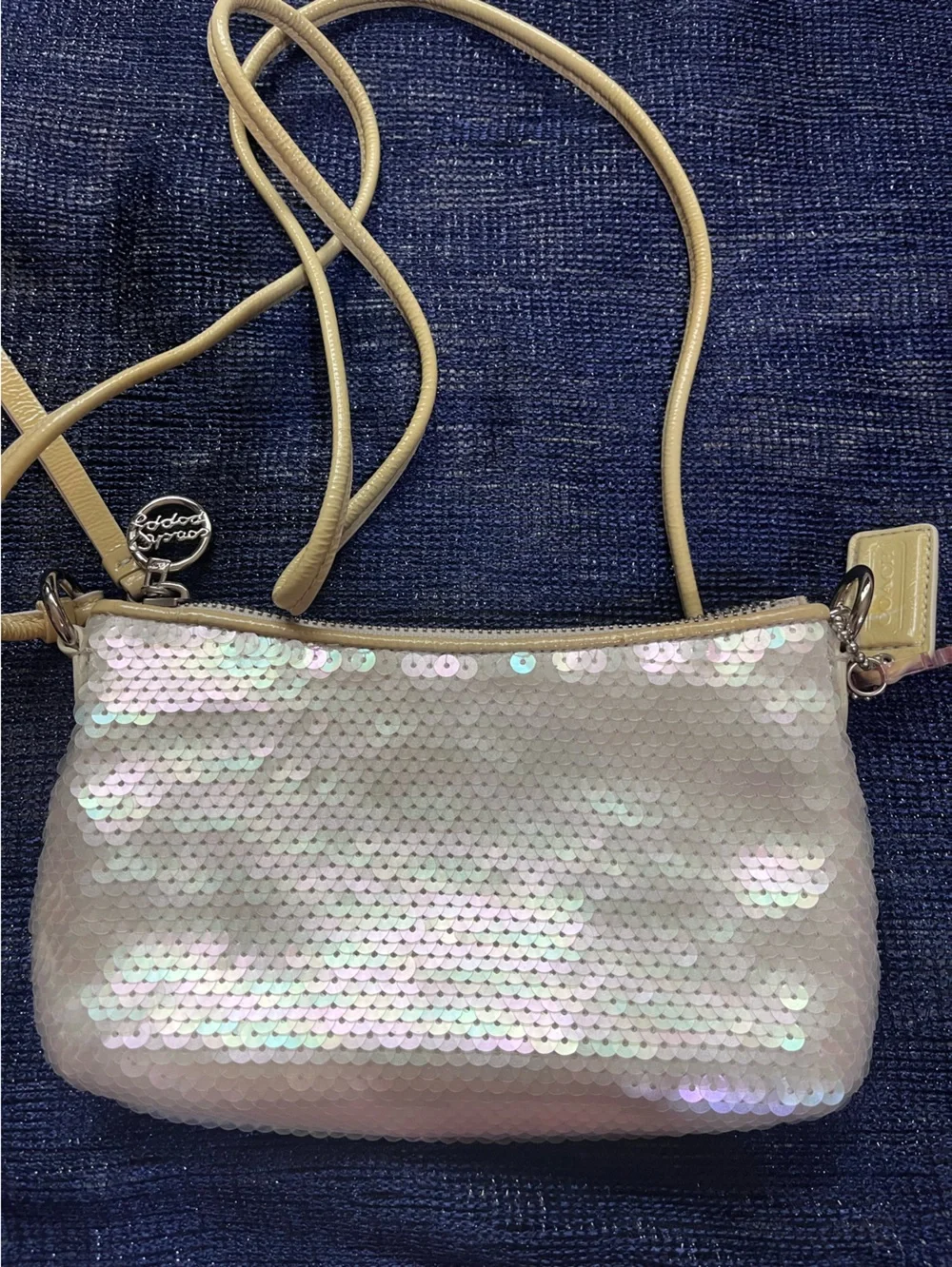 Coach Vintage Y2K Poppy Disco Iridescent Cream Sequin Crossbody Bag Mini